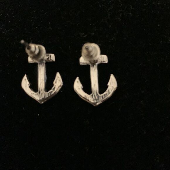 Vintage Anchor Silver Tone & faux Diamond Posts Nautical Costal Boating Earrings - Picture 3 of 4
